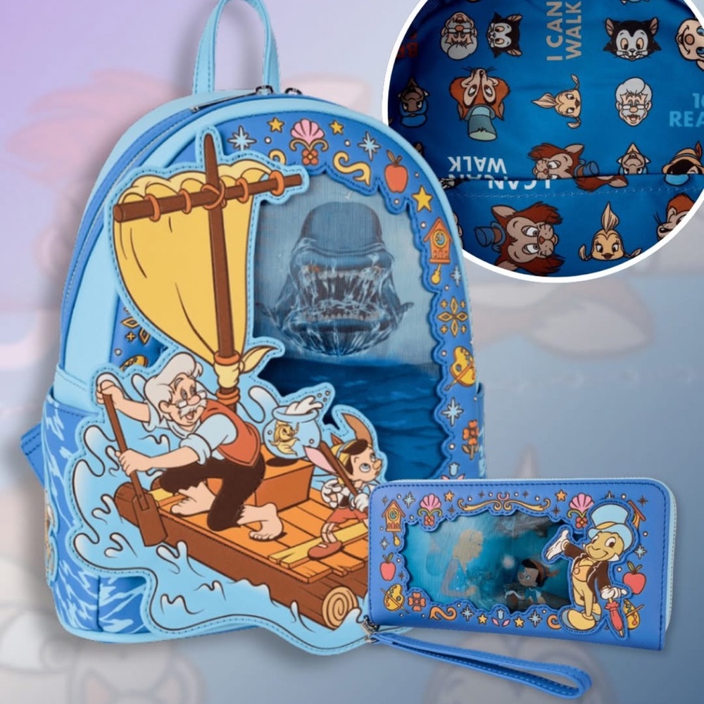 Loungefly Loungefly Pinocchio Raft Monstro Lenticular Mini Backpack & Wallet